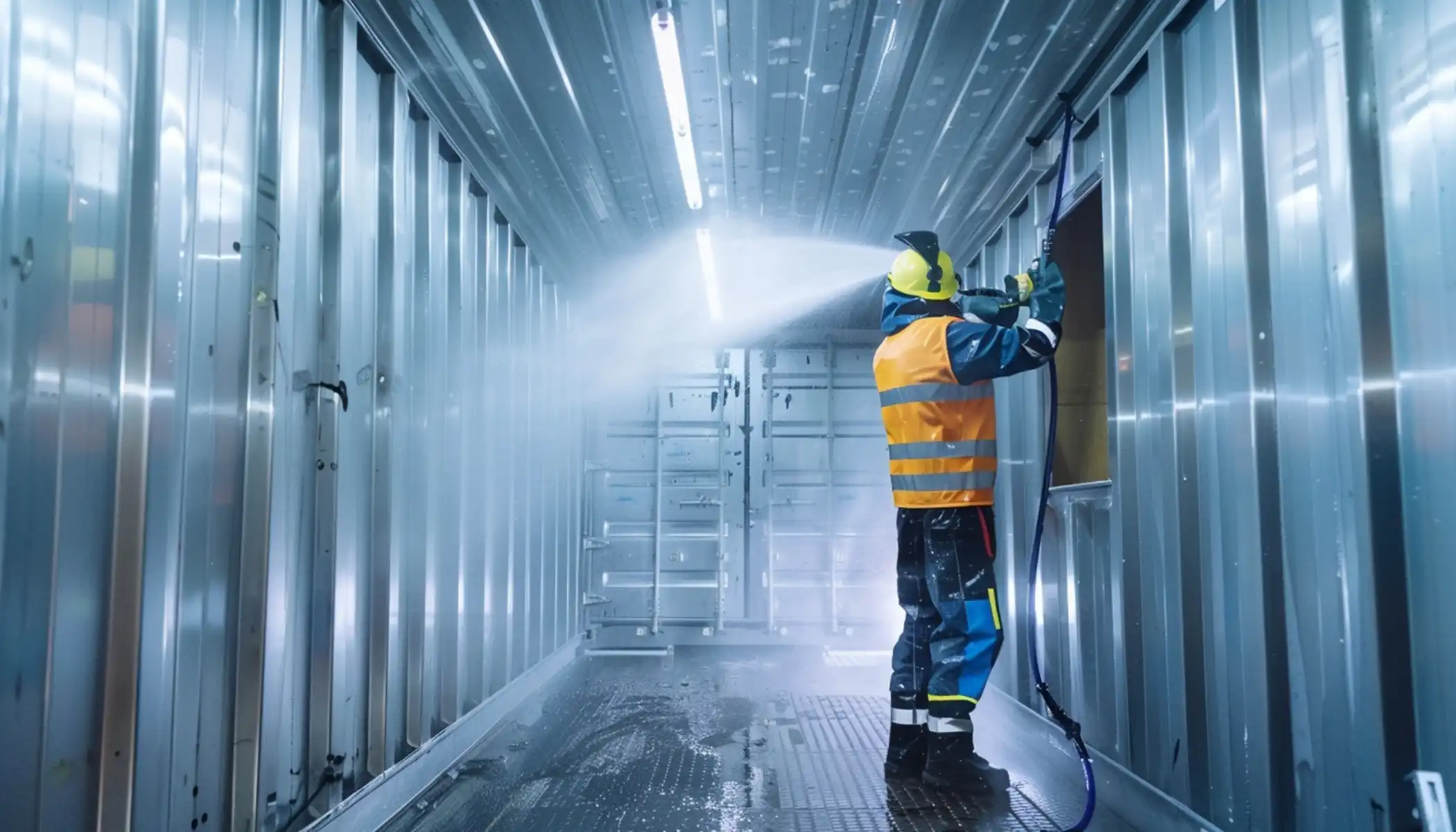 Sanitized refrigerated trailer interior washout